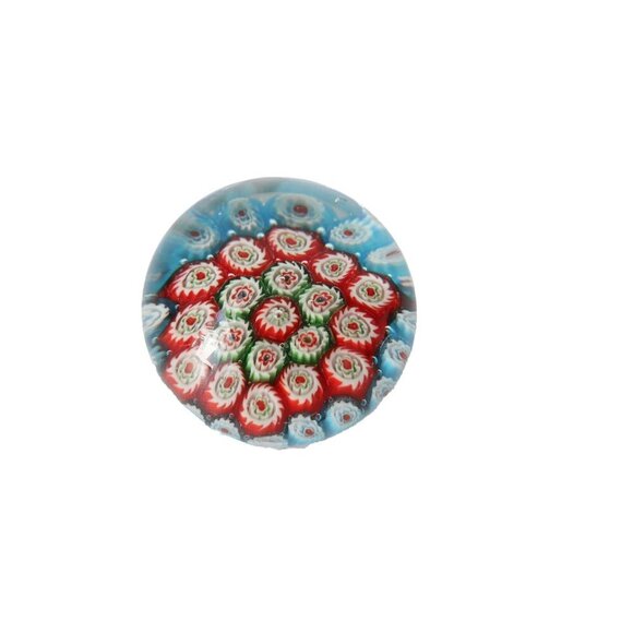 Vintage Art Glass Paperweight Millefiori Blue Red Green White - Picture 1 of 5